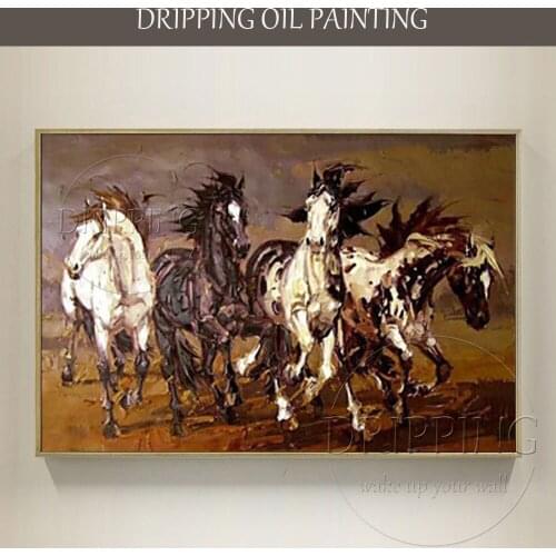 Skilled Artist Hand-painted Abstract Animals 4 Horses Oil Painting on Canvas Abstract Running Horse Oil Painting for Living Room