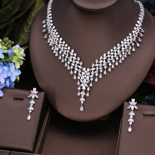 Janekelly 2pcs Bridal Zirconia Full Jewelry Sets For Women Party, Luxury Dubai Nigeria CZ Crystal Wedding Jewelry Sets