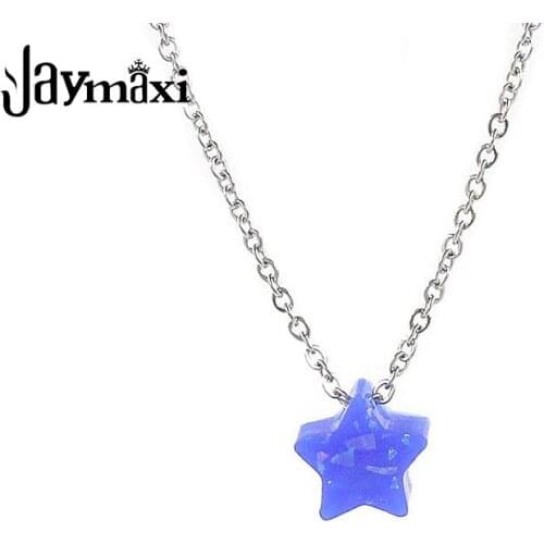Jaymaxi 8mm Star Opal Necklace 4 Colors Synthetic Pendant Stainless Steel Opal Necklace for Women Gift 3Piece/lot