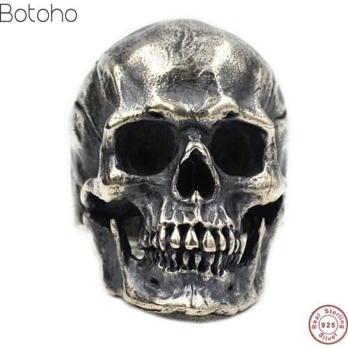 925 Silver colour Skull Ring New Fashion Skeleton S925 Sterling Thai Silver colour Rings for Men women Jewelry Biker Punk Ring