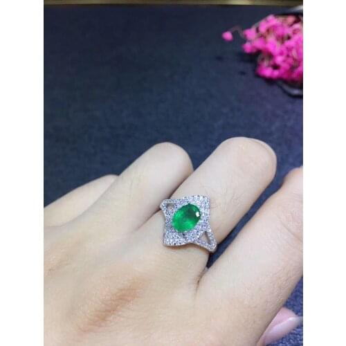 Natural emerald ring Free shipping 925 sterling silver 5*7mm gemstone Fine jewelry