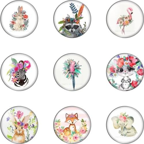 Lovely Rabbit Cat Bird Flamingo Flower Animal 10mm/12mm/16mm/18mm/25mm Round Photo Glass Cabochon Demo Flat Back Making Findings