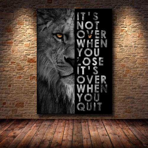 Lion Wall Art Print Its Over When You Quit Insparing Phrase Canvas Posters Animal Wall Painting Picture Living Room Office Decor