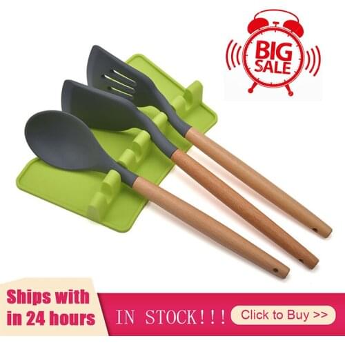 Hot Cooking Utensil Rest Kitchen Organizer And Storage With Drip Pad Kitchen Fork Spoon Holders Non-slip Pad Kitchen Accessories