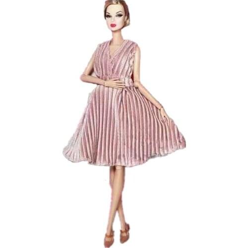 Fashion Pink V Neck Sleeveless Doll Dress for Barbie Clothes Evening Party Gown Dancing Vestido 11.5" Dolls Accessory Kids Toy