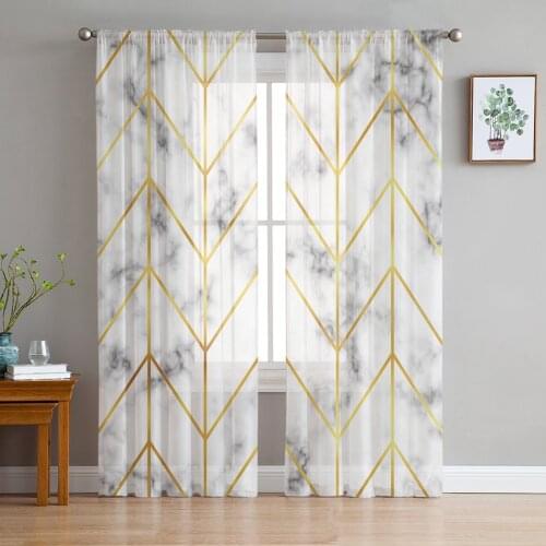 Marble Abstract Geometric Sheer Curtains for Living Room Bedroom Tulle Window Drapes for Kitchen Decoration