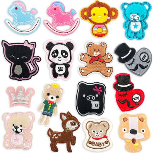 Cartoon Animals Mini Applique Embroidery Iron on Patches for Clothing Patchwork DIY Iron-on Stickers Scrapbooking Badges Phone