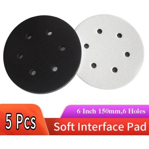 6" 6 Holes 150mm Soft Interface Pad Hook and Loop Soft Foam Disc Pad For Damping & Protecting Sanding Disc (Pack of 5)