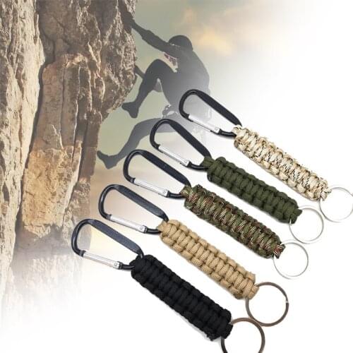 Outdoor Survival Kit Parachute Cord Keychains Military Emergency Paracord Rope Camping Carabiner for Keys Tensile Strength
