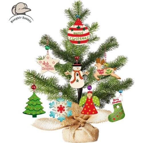 Christmas Tree Snowman Elk Pendant Set DIY Beads for Bracelet Wooden Christmas Charm Baby Growth Commemorative Photography Prop