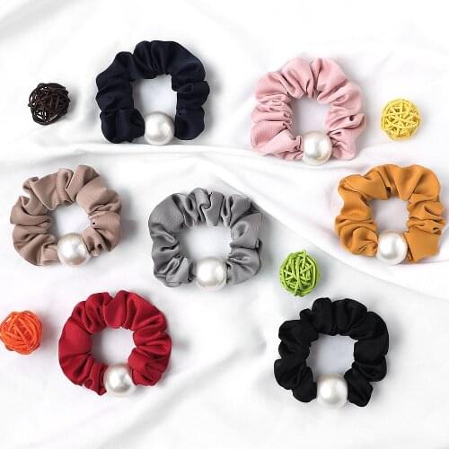 New Pearl Imitation Silk Satin Fabric Scrunchie Women Girls Elastic Hair Rubber Bands Accessories Tie Hair Rope Ring Headdress