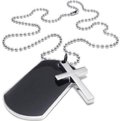 Jewelry Mens Ladies Necklace, Military Cross Markers Army Style Dog Tag Pendant with 68cm Chain Promotion
