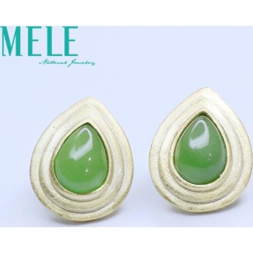 Natural Hotan Jasper Mosaic gem Water drop shape Ear Studs 925 silver Ear Studs