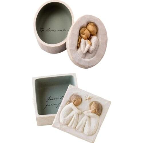 Sculpted Hand-Painted Keepsake Box, Carved Jewelry Box Couple Jewelry Container Resin Storage Box Home Decoration