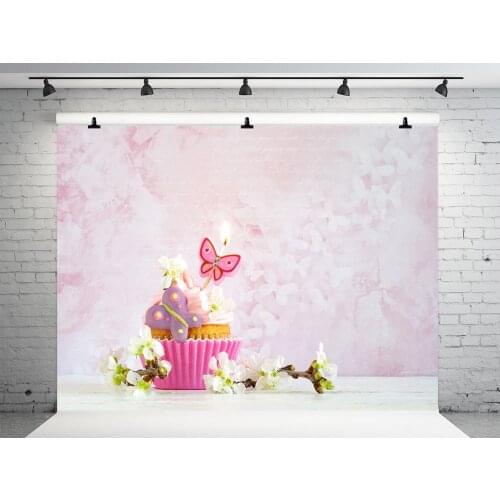 VinylBDS 7x5ft Pink Wall Backdrop Birthday Cake Photo Backdrops Party Decoration Background Birthday Backdrop for Photography