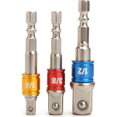 WENXING 3pcs Power Screwdriver Driver Socket Bit Adapter Drill Nut Driver 1/4" 3/8" 1/2" Hex Shank Power Extension Bar Adaptor