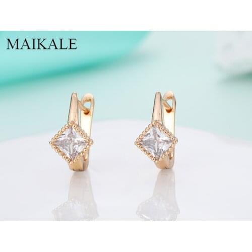 MAIKALE Simple Gold Silver Color Stud Earrings for Women Square Cubic Zirconia Earrings Classic Ear Studs Female Jewelry Gifts