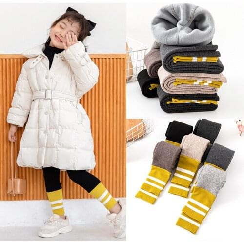 1-10Y Thickening Girls Leggings Yellow Color Patchwork Cropped Pants for Children Fashion Warm Winter Tights Legging Infant