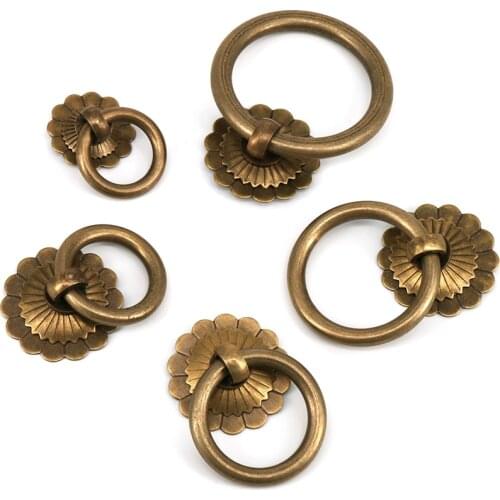 1x Vintage Brass Ring Handle Drawer Cabinet Dresser Door Knobs Handles Chinese Furniture Pull