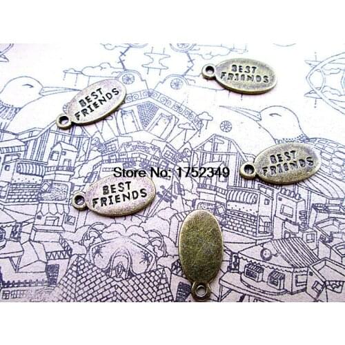 30pcs--Best friends charms, Antique bronze best friends charm pendant 19x10mm