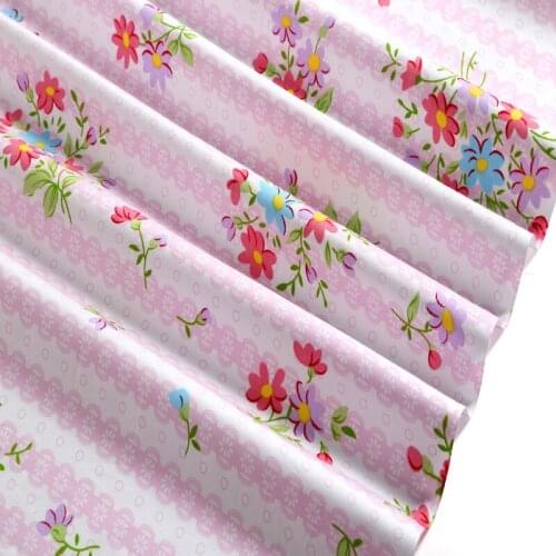 50x160cm Graceful Pink Blue 40S Stripe Blooming Flowers 100% Cotton Fabric For DIY Sewing Bedding Quilting Clothing Decoration