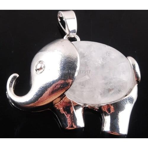 Free Shipping Natural White Crystal Gem Stone Energy Cute Elephant Pendants for Child Jewelry Chakra TN3629