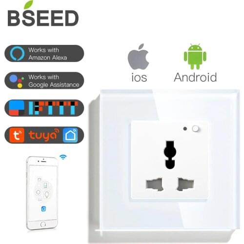 BSEED Wifi Multifunction Socket Wall Socket Smart Outlet Black White Gloden Crystal Panel 13A Power Socket For Smart House