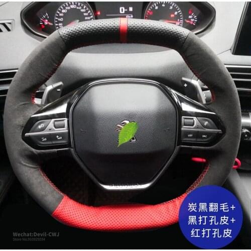DIY Hand-Stitch Car steering Wheel Cover For Peugeot 408 508 307 3008 5008 308 Black Red Suede Leather Auto Interior Accessories