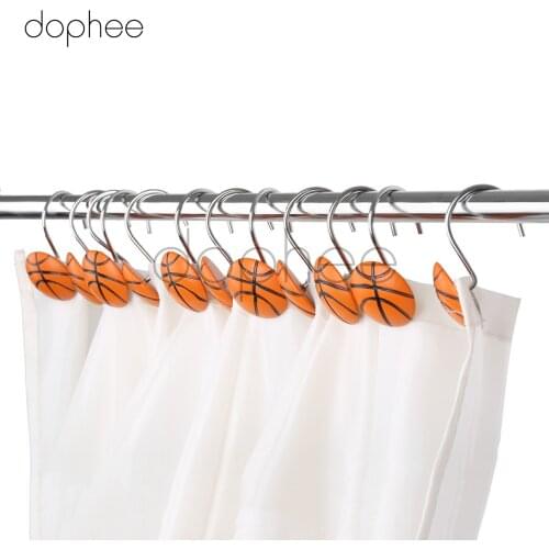 Dophee 12pcs Decorative Resin Basketball Metal Glide Shower Curtain Hooks Bathroom Shower Curtain Decoration Accessories
