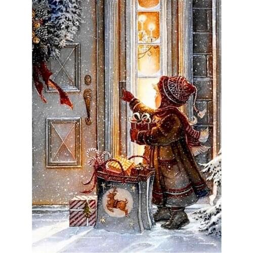 Gatyztory Frame Christmas Snow Scene DIY Painting By Numbers Handpainted Oil Painting Gift Canvas Colouring