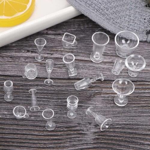 Hot Sale 17pcs/Set Mini Transparent Drink Cups Dish Plate Tableware Miniatures DIY Pretend Play Kitchenware Toys