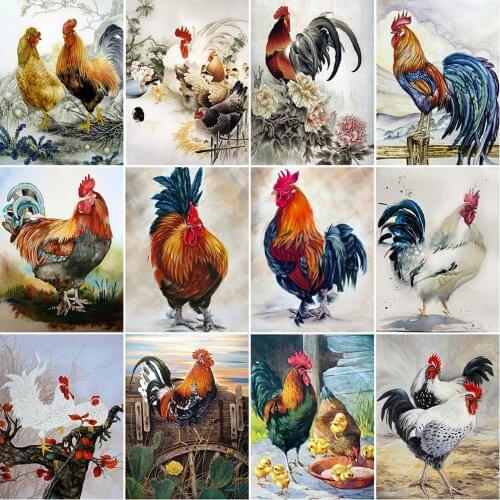 HUACAN DIY Full Square Diamond Painting Rooster Rhinestone Picture Animal Hen Mosaic Diamond Cross Stitch Chicken Decoration