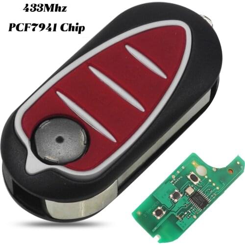 Jingyuqin 3 Buttons 433Mhz Folding Flip Remote Control Key Control Fob For Alfa Romeo Mito Giulietta PCF7946 Chip Uncut Blade