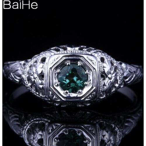 BAIHE Solid 14K White Gold 0.5CT Genuine Verdant Green tourmaline Flawless Wedding Women Casual/Sporty Green tourmaline Ring