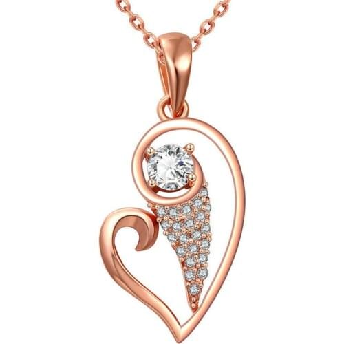 Crystal heart charm rose Gold opal pendant necklaces women Jewelry lady Necklace N855