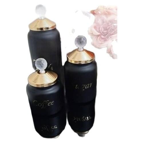 Decorative Glass Storage Jar Gemstone Dore Tea Coffee and Sugar storage jars Yellow Black Pattern