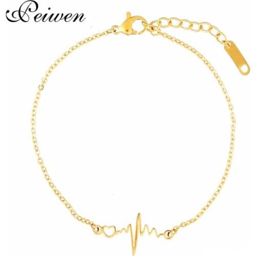 Medical Heartbeat Bracelet For Nurse/Doctor Gift ECG Stainless Steel Gold Rose Color Chain Bracelet Heart Fashion Jewelry