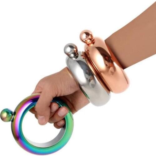 Fashion Drinkware 3.5oz Bangle Bracelet Hip Flask 304 Stainless Steel Rainbow Vodka Whiskey Drinkware LX2453