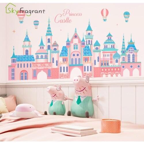 Cartoon girly heart princess castle bedroom decoration sticker kids room decor home decor background wall stickers self-adhesive