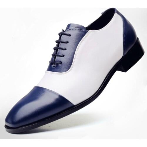 Sde New Cap-toe Wingtip Oxford PU Leather Men Dress Shoes Plus Size 38-48 Men Shoes White Blue Black Brogue Men Flats Loafers
