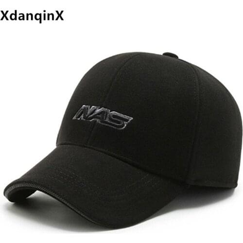 XdanqinX Winter Mens Earmuffs Hat Thick Warm Baseball Cap Embroidered Letters Sports Caps For Men Adjustable Size Snapback Hats