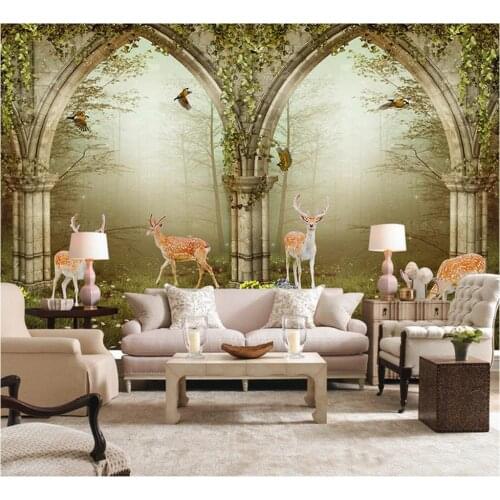 3d wall murals wallpaper Forest roman column arches elk 3D backdrop white wallpaper Home Decoration