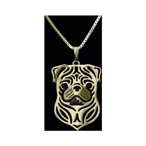 Dog necklace Handmade pug necklace Carved hollow pendant jewelry golden colors plated in stock fast delivery