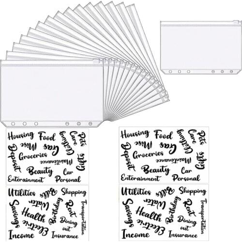 A6 Binder Pockets Zipper Folders with Cash Envelope Labels Stickers Budget Envelopes Labels for Budget Finance Planners