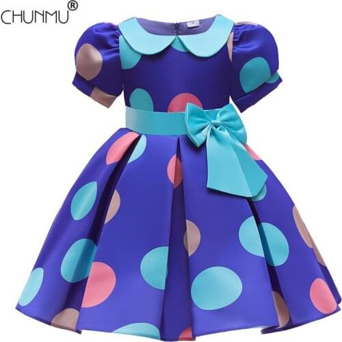 Flower Girls Dresses Puff Sleeve Kids Dresses Birthday Party Girls Polka Dot Gowns First Comunion Dress Girls Party Clothes