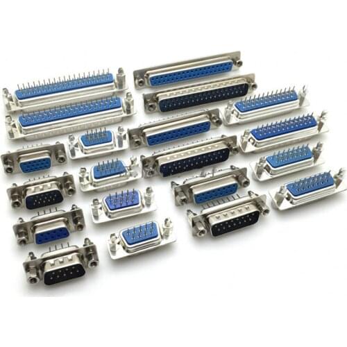 100pcs DB9 DB15 DB25 DB37/9/15/25/37 Pin Straight 180 Degree Male Female Plug D-sub PCB Mounting Connector DP9 DP15 DP25 DP37
