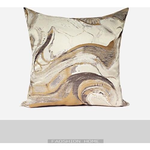 Modern Chinese Style Luxury Model House Brown Ink Abstract Pattern Jacquard Pillowcase Home Living Room Cushion Cover For Sofa