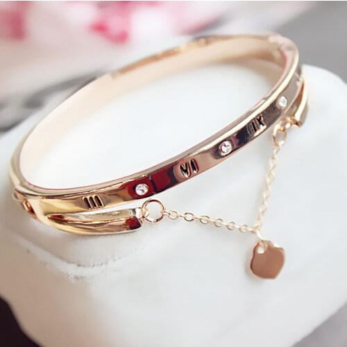 Luxury Rose Gold Stainless Steel Bracelets Bangles Female Heart Forever Love Charm Bracelet For Woman Couple Gift Bijoux Femme