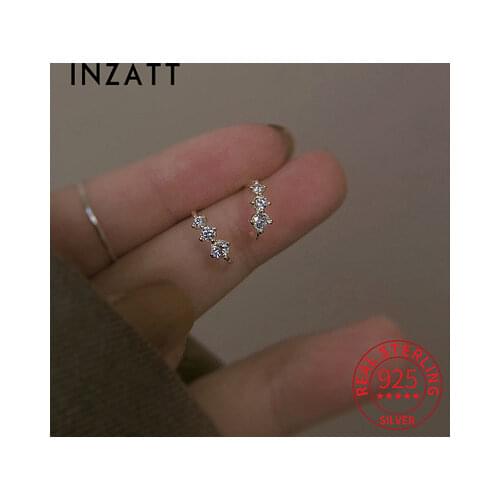 INZATT Real 925 Sterling Silver Zircon Hook Stud 14K Gold Earrings For Women Hiphop Fine Jewelry Accessories Drop shipping