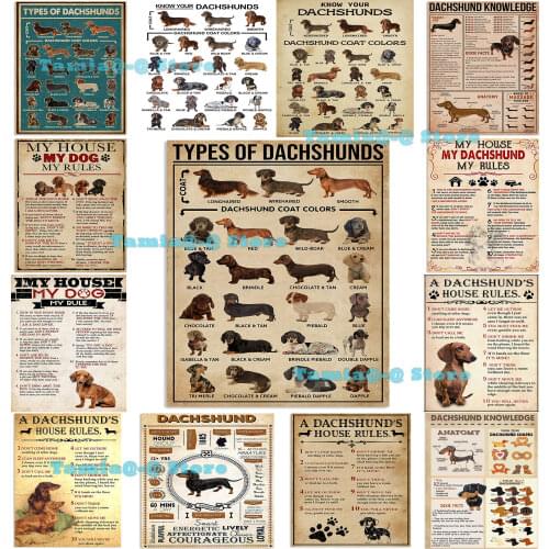 Types of Dachshunds Knowledge Metal Tin Sign Retro Kitchen Garden Restaurant Farm Shopping Mall Bar Cafe Man Cave Farm Wall